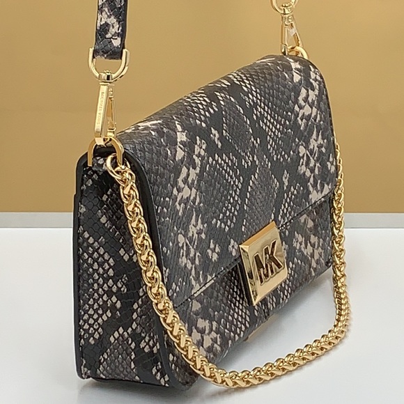 Michael Kors Sonia Medium Snake Embossed Shoulder Crossbody Bag Black color - Picture 6 of 16